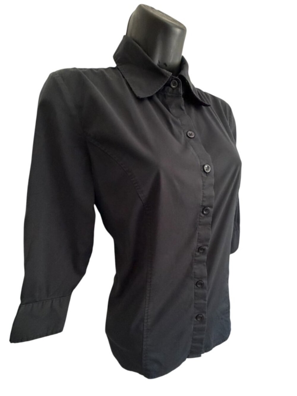 5/$25 - Apostrophe Petite Black Button-Up Blouse Size 6-8 Stretch Cotton Blend